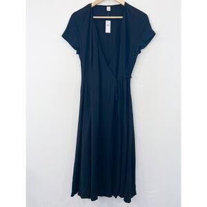 NEW Old Navy Black Wrap Midi Dress sz Small Classic Minimalist Capsule Wardrobe